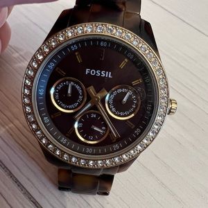 FOSSIL TORTOISESHELL-TONE RESIN WATCH